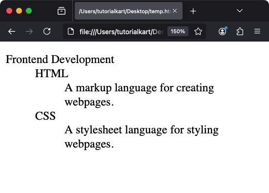 Списки определений HTML — пример вложенных списков определений