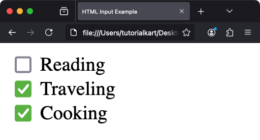 Пример флажка ввода HTML