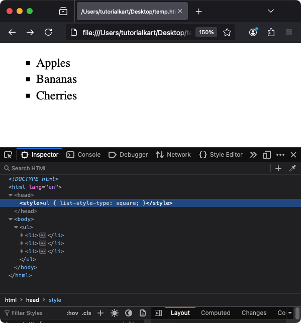 Списки HTML — пример настройки маркеров