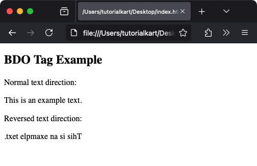 Базовый пример HTML-тега bdo