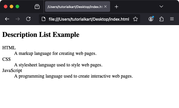 Базовый пример HTML-тега dt