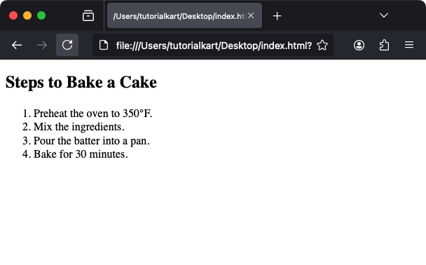 Пример HTML-тега li с упорядоченным списком