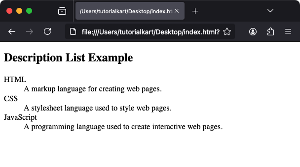 Базовый пример HTML-тега dl