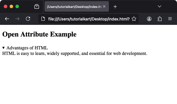 Использование открытого атрибута в теге details