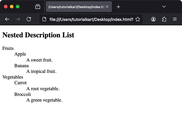 Вложенные списки описаний