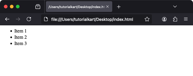 Пример тега HTML ul