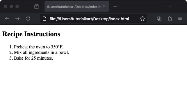 Пример простого упорядоченного списка