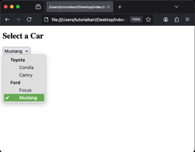 Пример сгруппированных вариантов