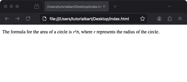 Пример переменной в математической формуле с использованием тега var в HTML