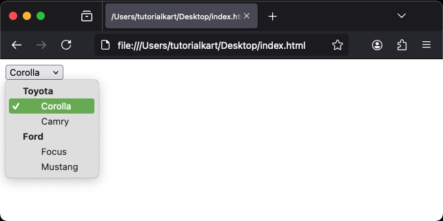 Пример сгруппированных вариантов