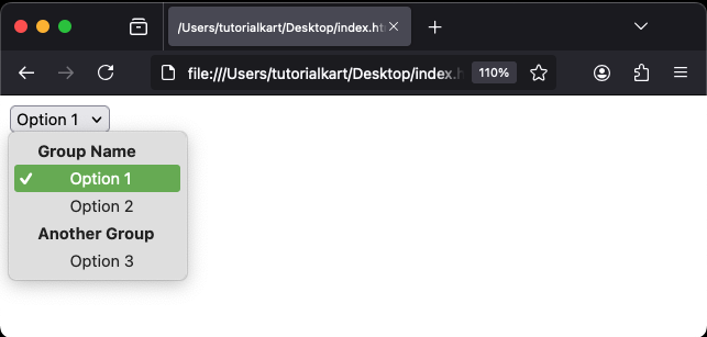 HTML optgroup Пример тега с двумя группами параметров